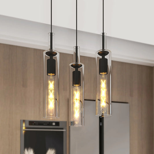 3 Pack Black Pendant Lights Kitchen Island (No Bulbs), Adjustable Modern Glass Pendant Light Over Island, Industrial Pendant Light Fixtures for – view 1