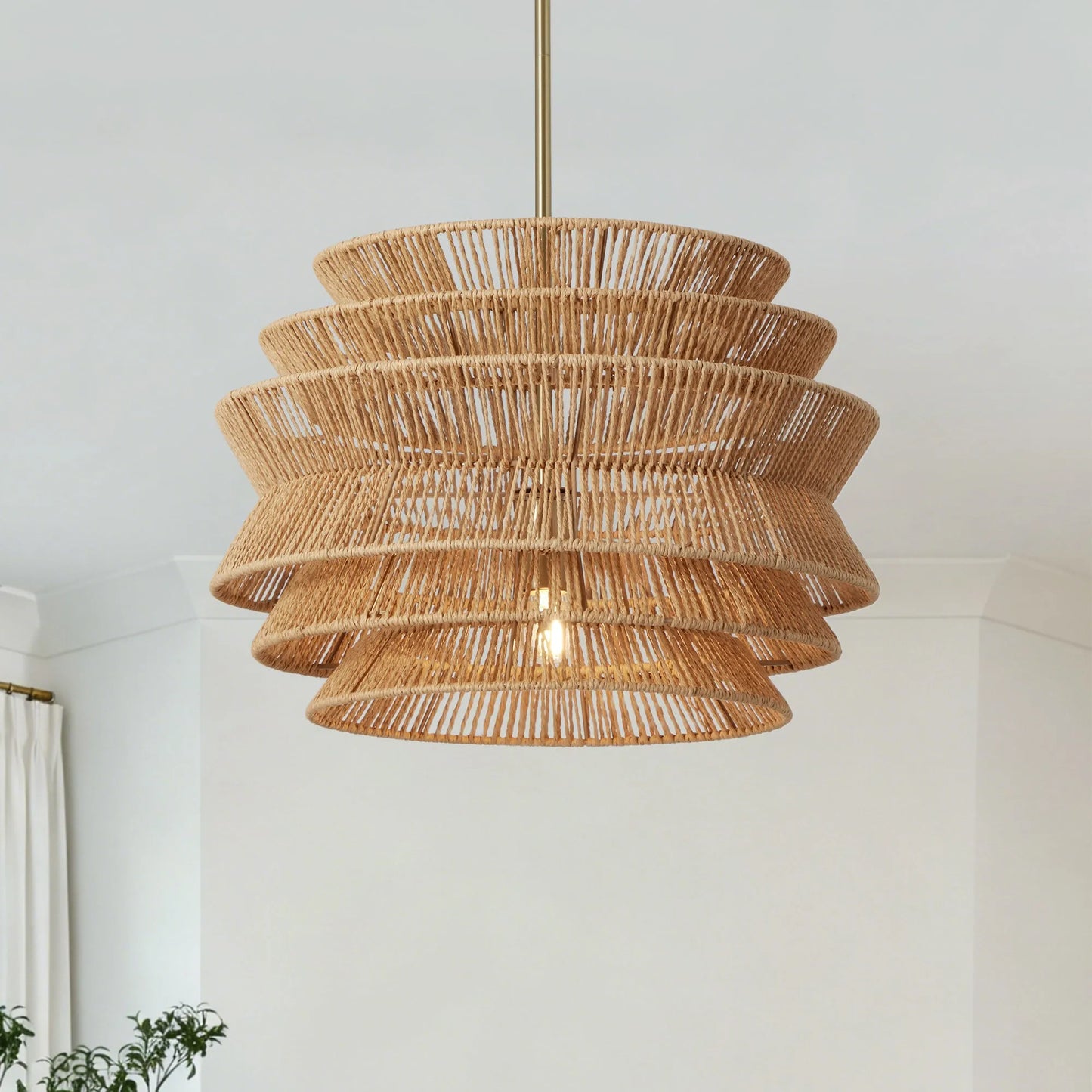 17.3' Rattan Pendant Light,Hand-Woven Rustic Wicker Hanging Light Seagrass Ceiling Chandelier,Water Plants Rattan Chandelier for Dining Living – view 1