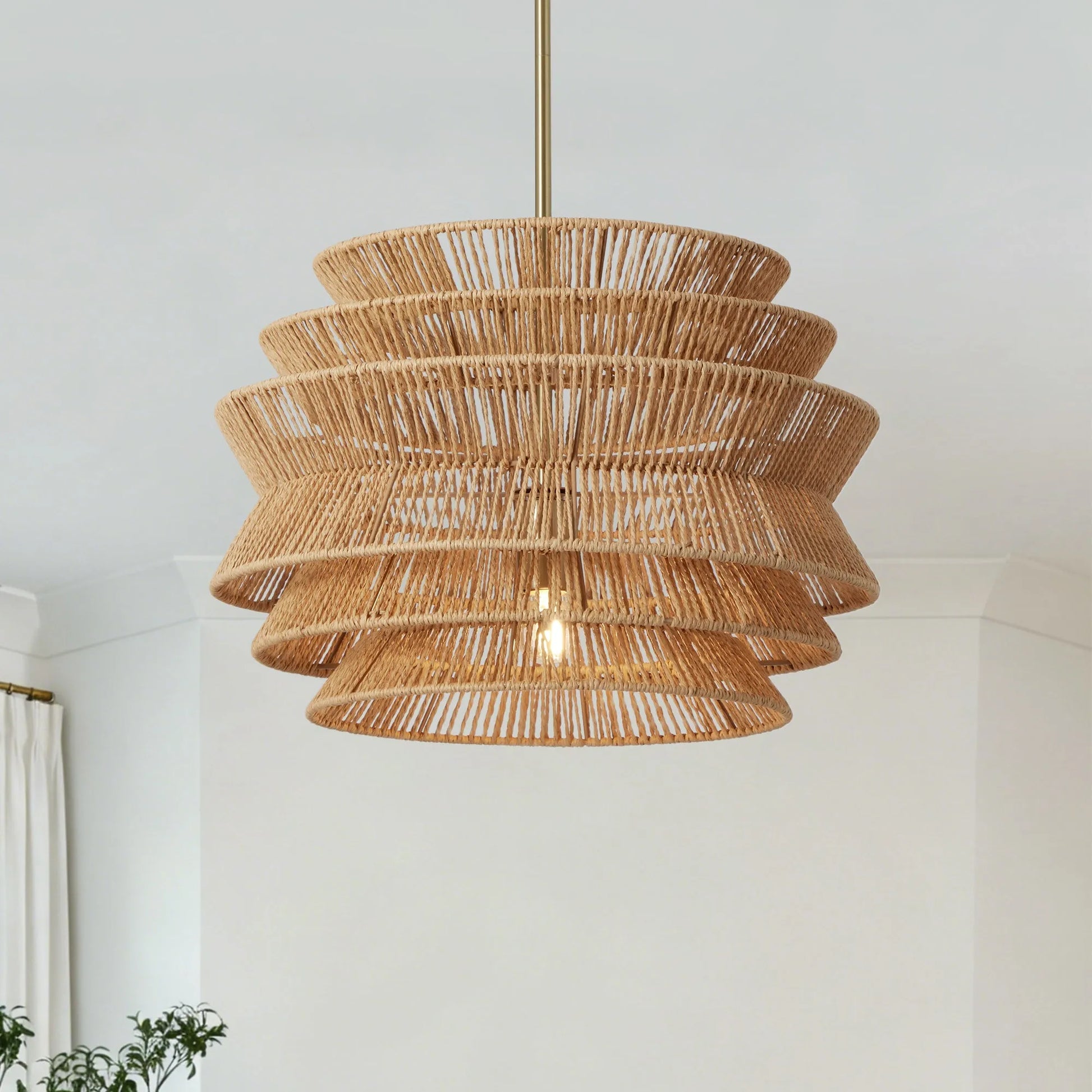 17.3' Rattan Pendant Light,Hand-Woven Rustic Wicker Hanging Light Seagrass Ceiling Chandelier,Water Plants Rattan Chandelier for Dining Living – view 1