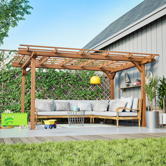 12 x 10 FT Outdoor Wood Pergola, Wooden Grape Pergola for Climbing Plant Support for Garden, Patio, Backyard, Deck, Brown – view 1