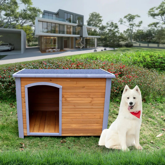 Dog House Outdoor & Indoor Wooden Dog Kennel for Winter with Raised Feet Weatherproof for Large Dogs – view 1
