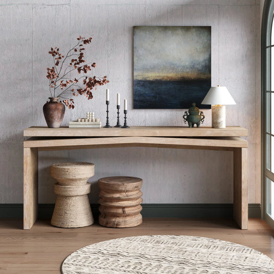 65-Inch Rustic Solid Wood Veneer Console Table, Long Farmhouse Entryway Sofa Table for Living Room, Hallway, Behind Couch, Apartment, Antique Natural – view 1