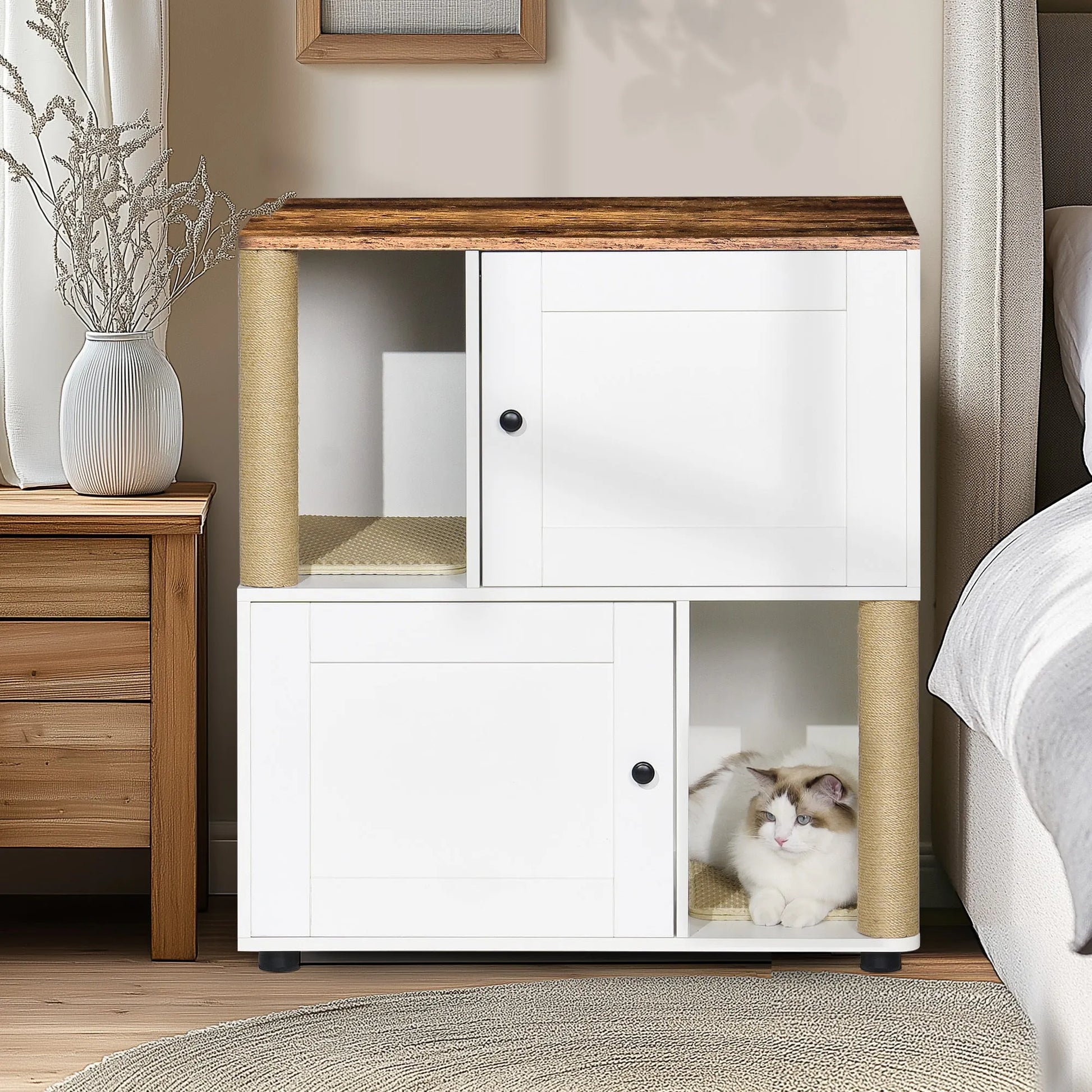 Double Cat Litter Box Enclouse,Cat Litter Box Enclosure for 2 Cats, Cat Litter Cabinet, Double Litter Box Enclosure with Shelve, Fit Most of Litter – view 1