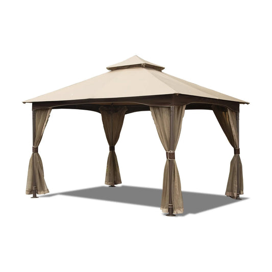 10'x13' Gazebo, Outdoor Gazebo with Mosquito Netting, Metal Frame Double Roof Soft Top Patio Gazebo Canopy Tent for Deck Backyard Garden Lawns (Khaki) – view 1