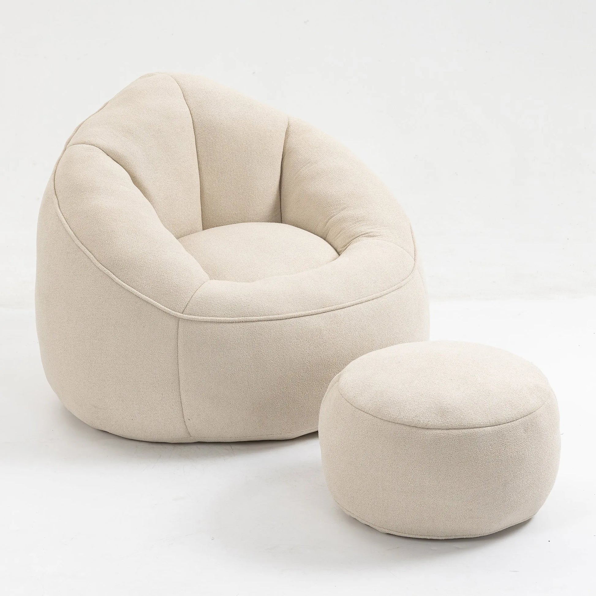 Bedding Bean Bag Sofa Chair with High-Pressure Foam and Footrest, Beige Microfiber – view 1