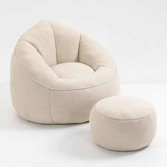 Bedding Bean Bag Sofa Chair with High-Pressure Foam and Footrest, Beige Microfiber – view 1