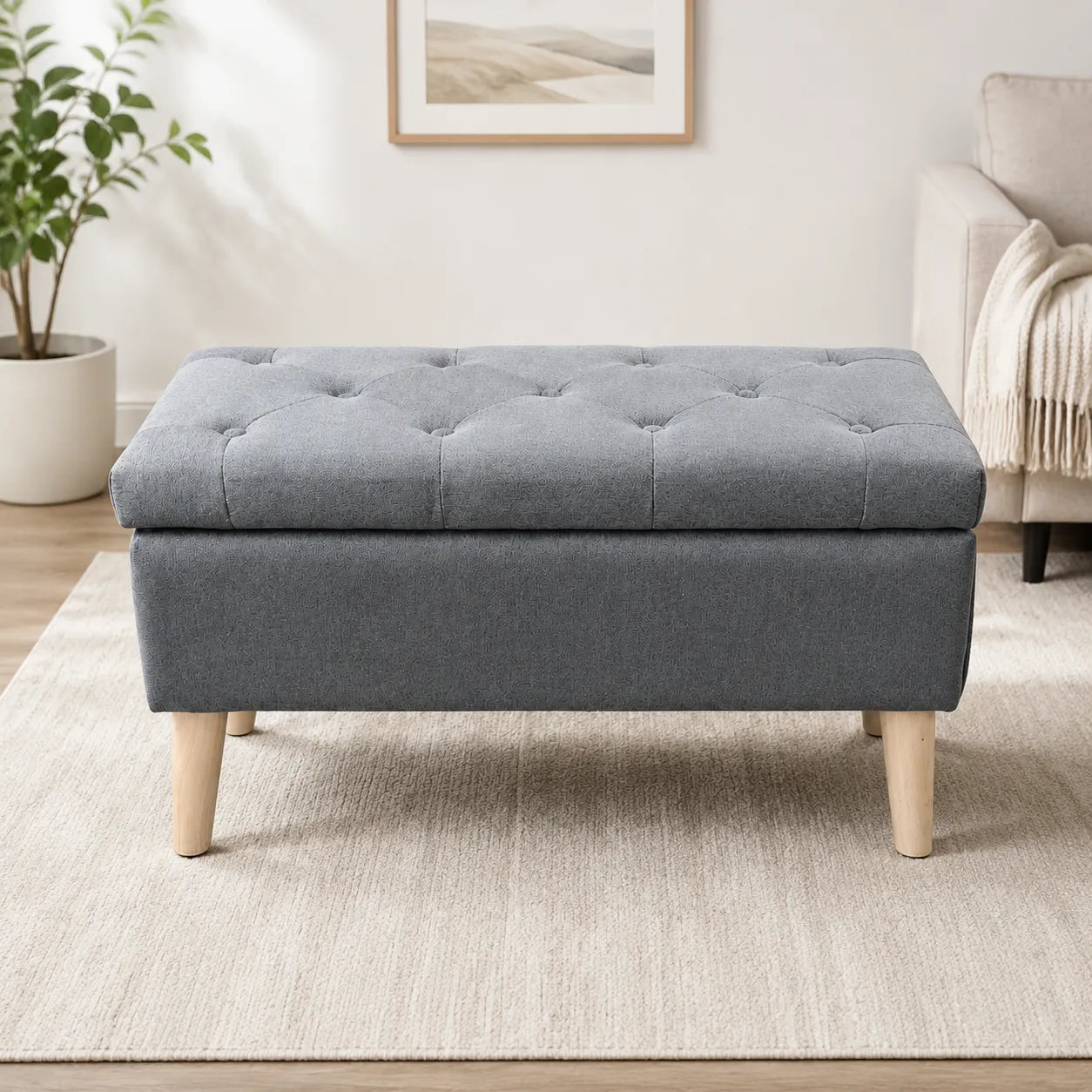 32' Wide Storage Ottoman Bench with Built-in Tray, Square Storage Ottoman for Extra Storage, Upholstered Footrest and End of Bed Bench, Perfect for – view 1