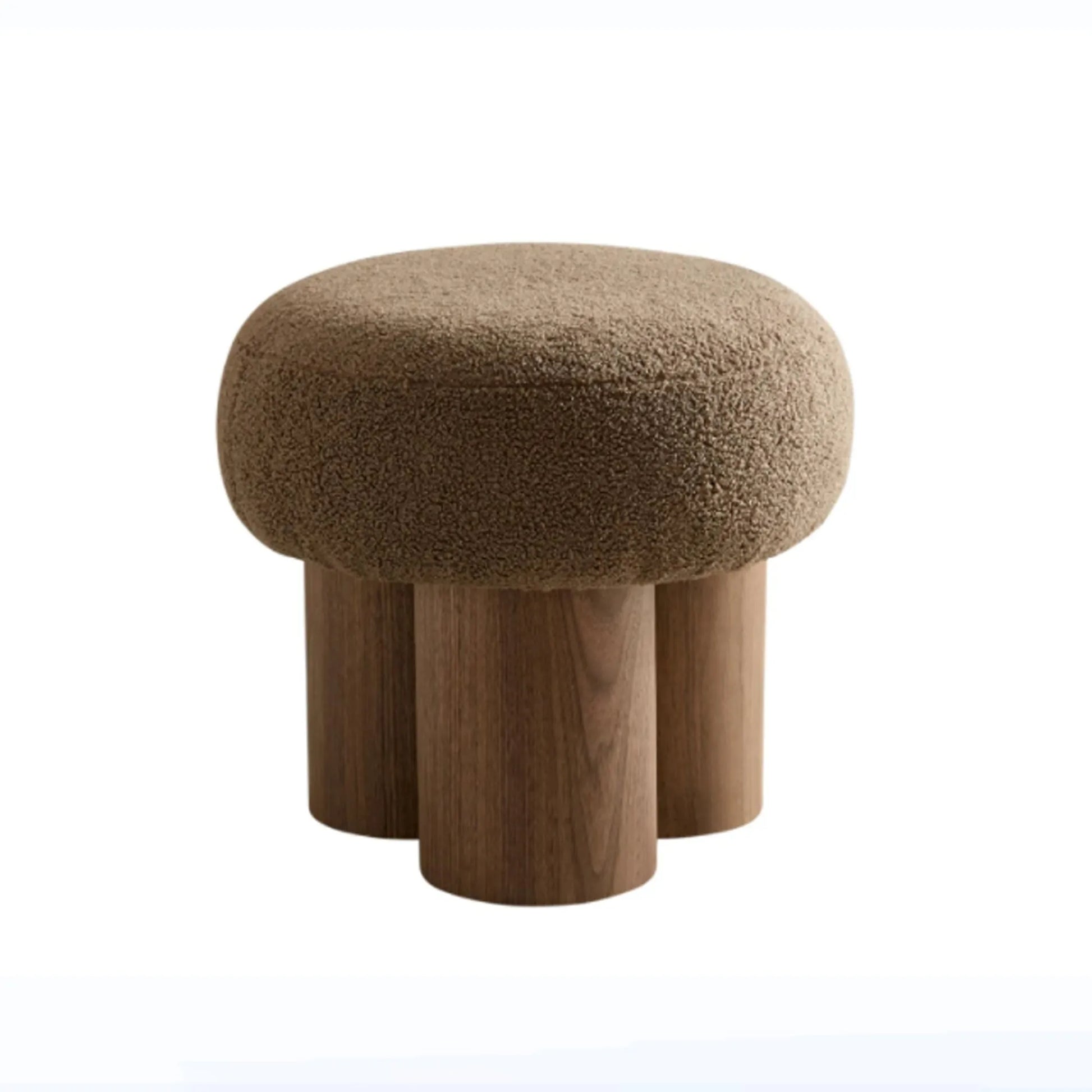 Mushroom Stool with Brown Lamb Wool Seat and Walnut Veneer Barrel PVC Pipe – view 1