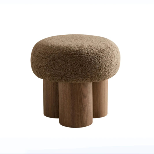 Mushroom Stool with Brown Lamb Wool Seat and Walnut Veneer Barrel PVC Pipe – view 1