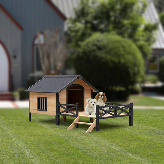 Outdoor Large Wooden Cabin House Style Wooden Dog Kennel with Porch – view 1