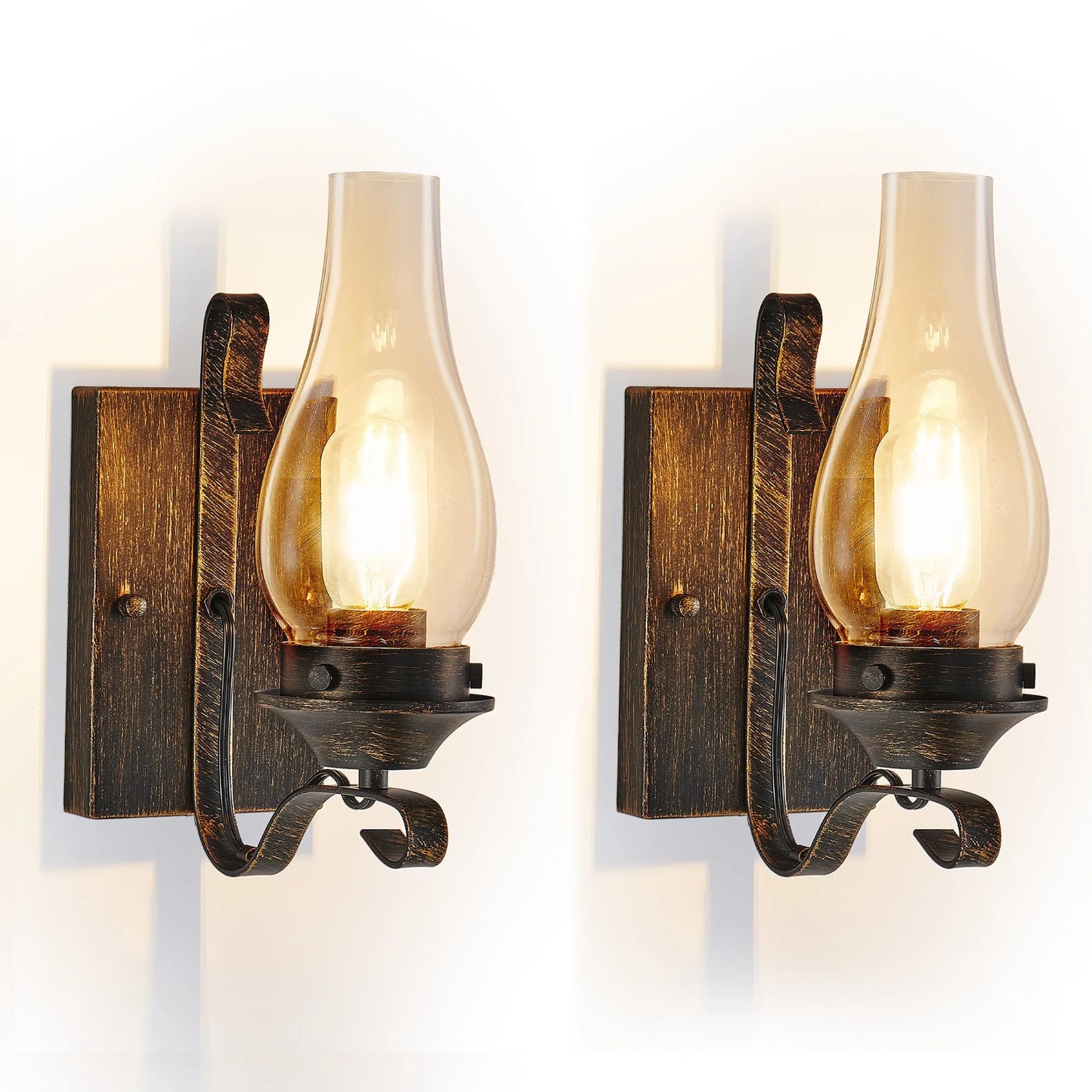 (Only Supports Hardwired) Rustic Farmhouse Wall Sconces Set of 2, Vintage Industrial Plug-in Wall Lights with Clear Glass Shade, Black and Gold – view 1