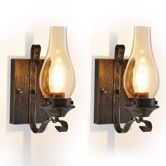 (Only Supports Hardwired) Rustic Farmhouse Wall Sconces Set of 2, Vintage Industrial Plug-in Wall Lights with Clear Glass Shade, Black and Gold – view 1