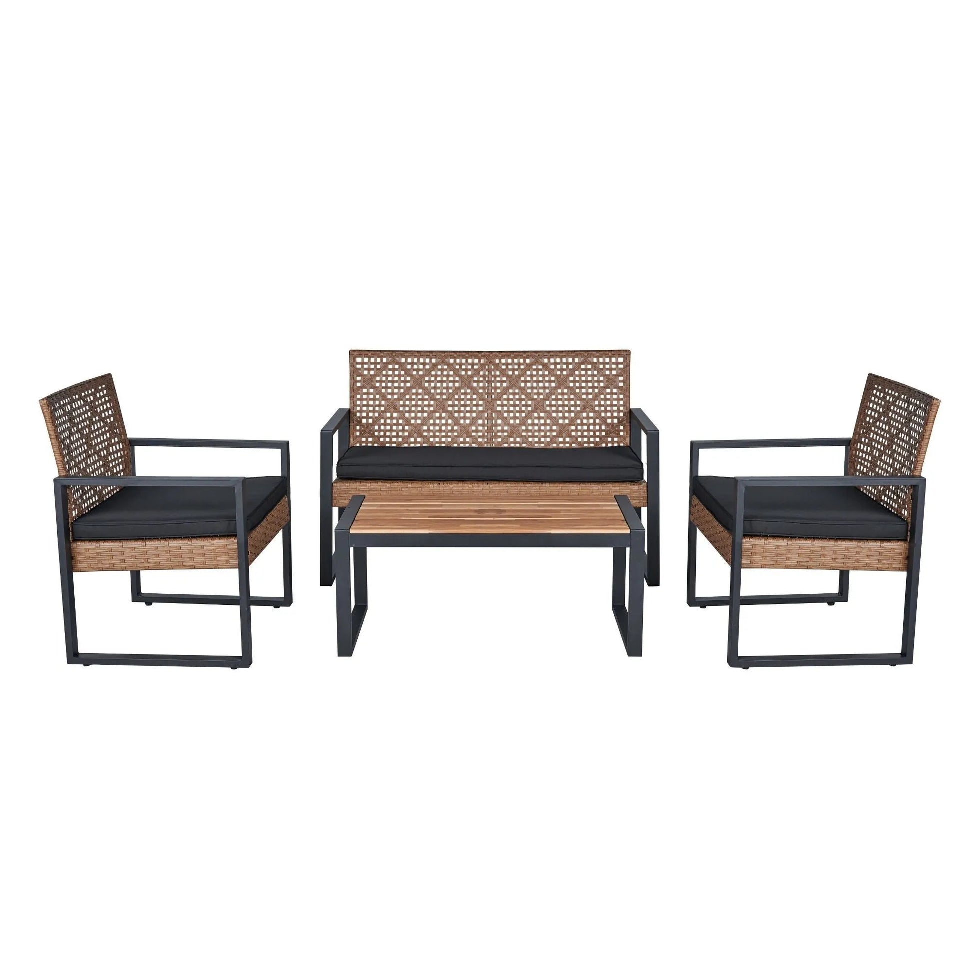 Modern Outdoor 4-Piece Patio Furniture Set with Acacia Wood Table Top, Black and Light Brown – view 1