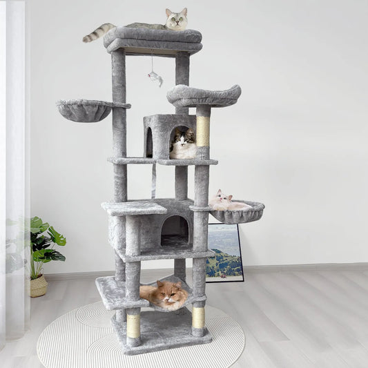68in Tall Multi-Level Green Cat Tree with Hammocks, Hanging Basket, Cat Cave, Removeable Cushion, Scratching Posts - Plush Cat Tower for Indoor Cats – view 1