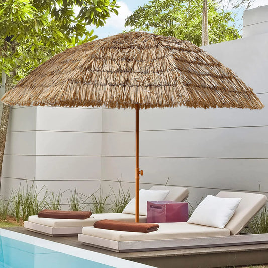 8'Thatch Patio Tiki Umbrella Tropical Palapa Raffia Tiki Hut Hawaiian Hula Beach Umbrella,Straw umbrella – view 1