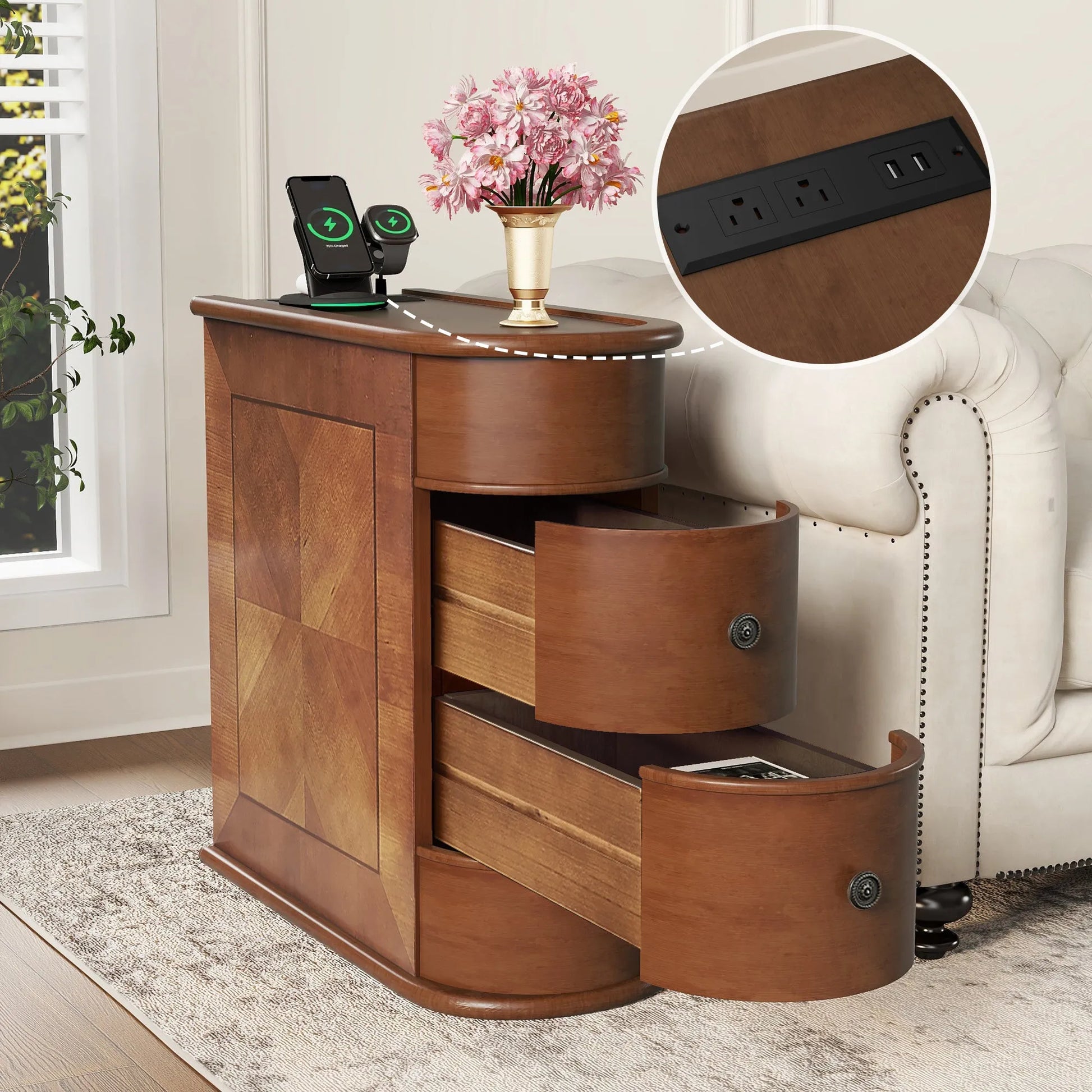 End Table with Charging Station,Sofa Side Table with Drawers, No Assembly Required(Expect Arrival Date 2025/4/16) – view 1