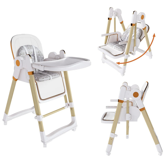 Convertible Baby High Chair to Rocker with 5-Point Harness, Foldable Infant Feeding Chair in White with Removable 2-Tier Easy-Clean Tray for 6M-3Yrs – view 1