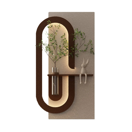 Adjustable LED Sandstone Wall Decor with Simulated Green Plants - 3D Art Sculpture, Glass Vase & Rabbit Statue, Remote Control – view 1