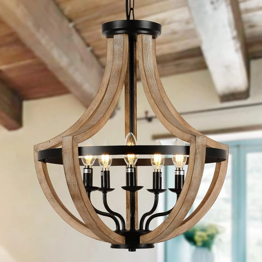 19' Farmhouse Chandelier Light Fixtures, 5-Light Dining Room Light Fixtures Over Table, Solid Wood Modern Chandeliers for Dining Room Living Room – view 1