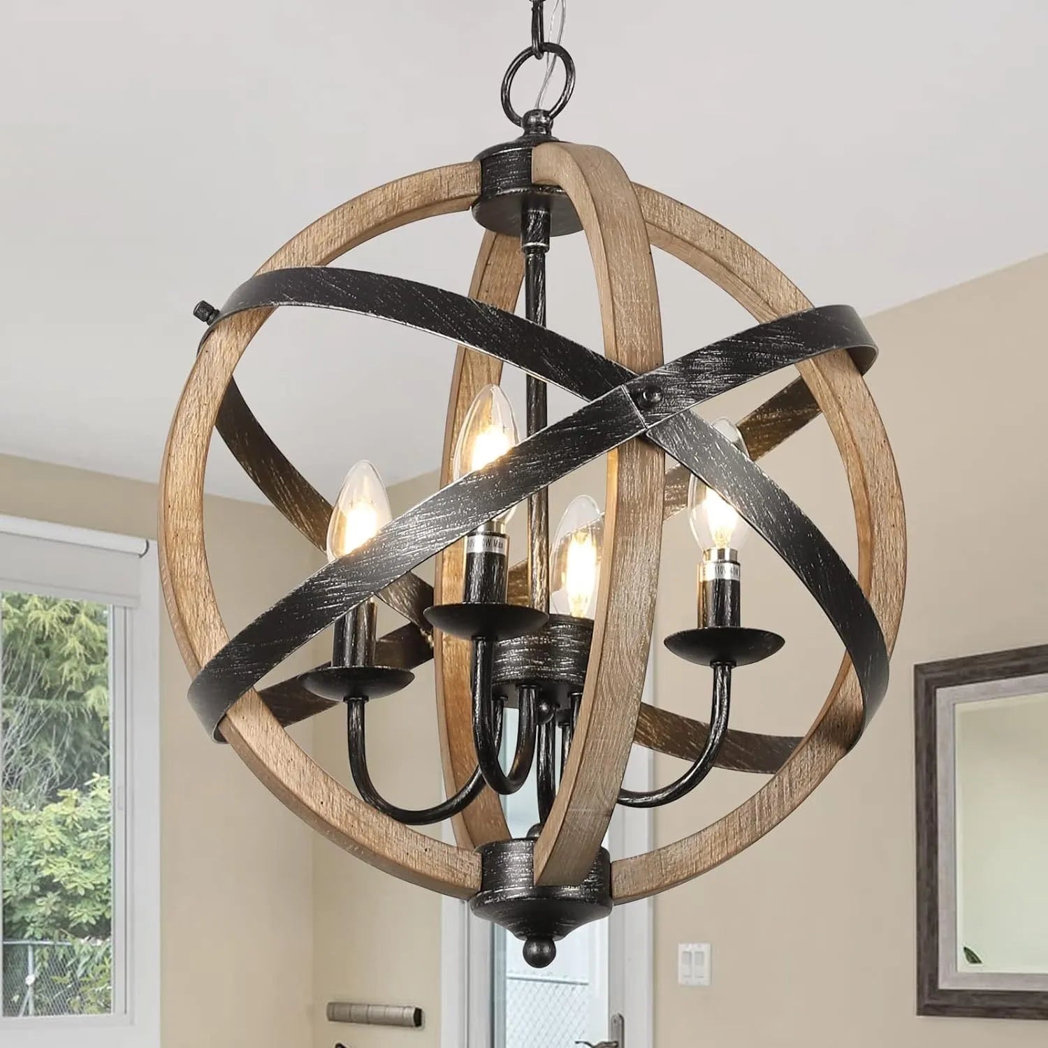 Farmhouse Chandelier Light Fixtures – 4-Light Dining Room Light Fixtures Height Adjustable – Rustic Wood Light Fixtures Ceiling Hanging for Kitchen – view 1