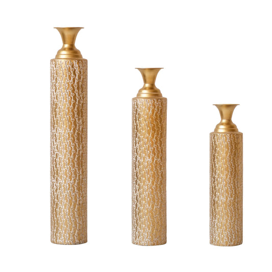 Metal Decorative Vases High Distress Metal Center Vases with Growing Vine Patterns, Set Of 3 Vases for Home Decoration 34', 29', 25'H, Gold – view 1