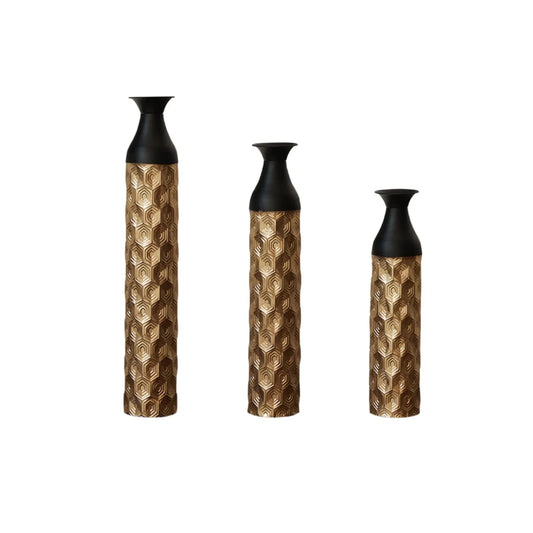 Floor Metal Vases Decorated White Metal Vases Set of 3 Gorgeous Home Decoration Large Glazed Metal Vases 24.8in/29in/33.8in Height – view 1