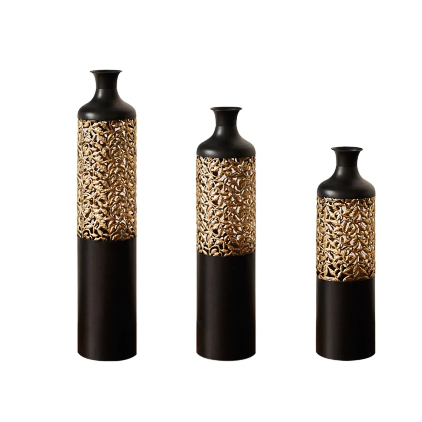 Floor Metal Vases Decorated White Metal Vases Set of 3 Gorgeous Home Decoration Large Glazed Metal Vases 20.8in/24.8in/28.7in Height – view 1