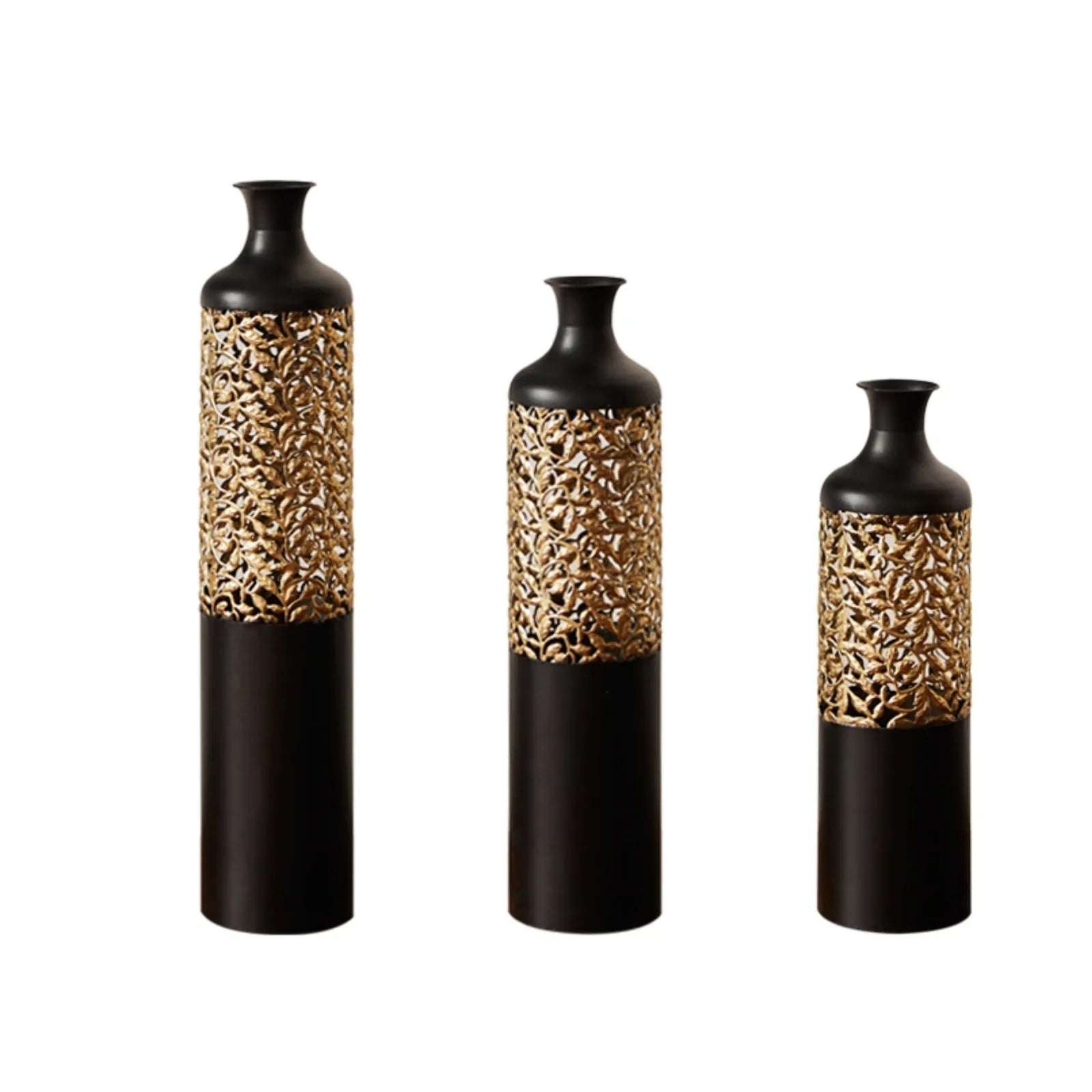 Floor Metal Vases Decorated White Metal Vases Set of 3 Gorgeous Home Decoration Large Glazed Metal Vases 20.8in/24.8in/28.7in Height – view 1