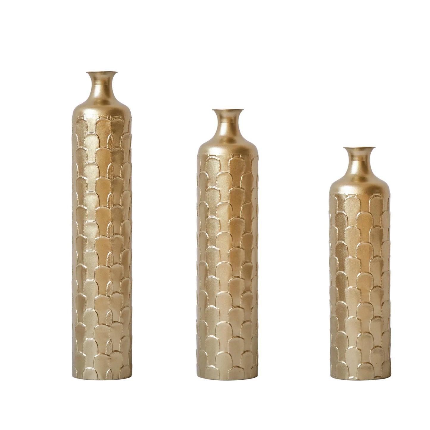 Floor Metal Vases Decorated White Metal Vases Set of 3 Gorgeous Home Decoration Large Glazed Metal Vases 25.2in/29.33in/34.25in Height – view 1