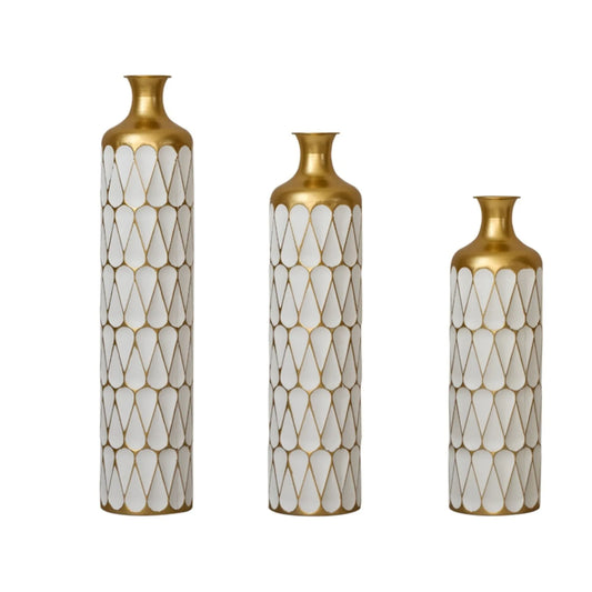 Floor Metal Vase Modern Style Decoration Home Droplet Shaped White Metal Vase 3-piece Set Gorgeous Home Decoration Large Glazed Metal Vase – view 1