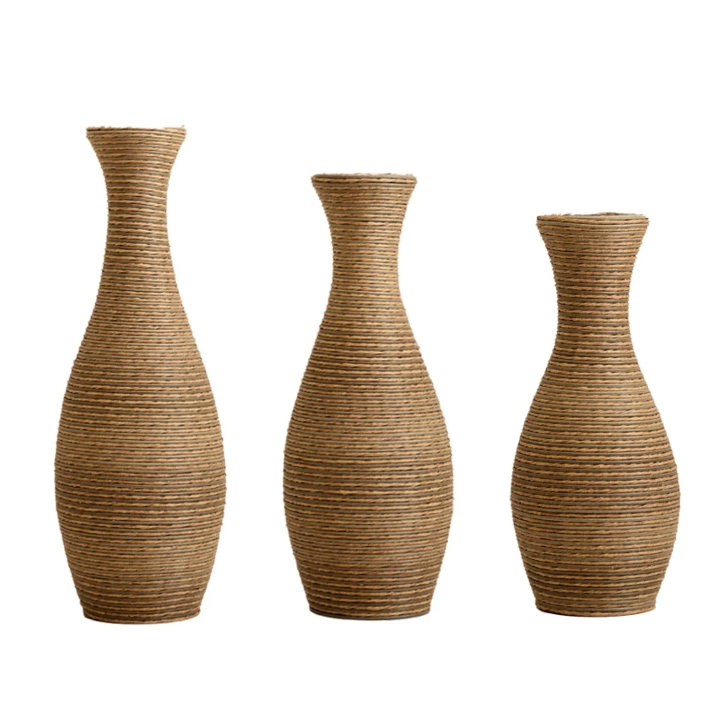 3-Piece Artificial Rattan Floor Vase Set – Decorative Accent for Living Room, Hallway & Entryway, Ideal for Dried or Silk Flower Arrangements, Beige – view 1