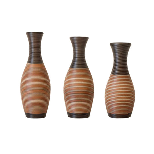 Set Of 3 Designer Floor Vases, Large Vases for Home Décor Flooring, Artificial Rattan Floor Vases, Brown Floor Vases for Living Rooms or Corridors – view 1