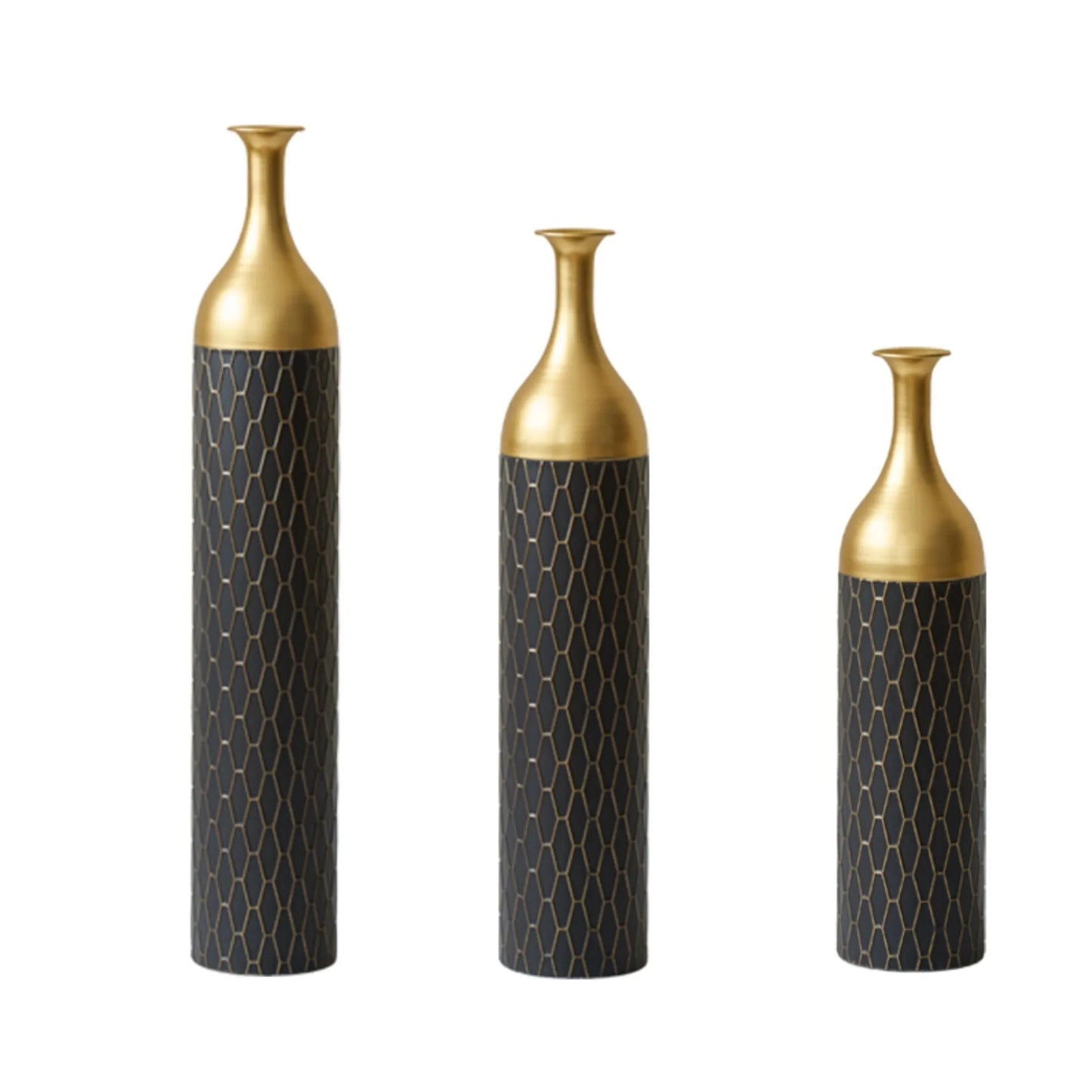 Elegant Floor Vase Set – Gold & Black Metal Decorative Vases – 3-Piece Set for Floral Display, Wedding & Gift Décor – view 1