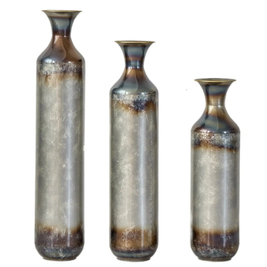 Modern Droplet-Shaped Floor Vase Set – Gold & White Glazed Metal Decorative Vases – 3-Piece Home Accent for Living Room or Entryway – view 1