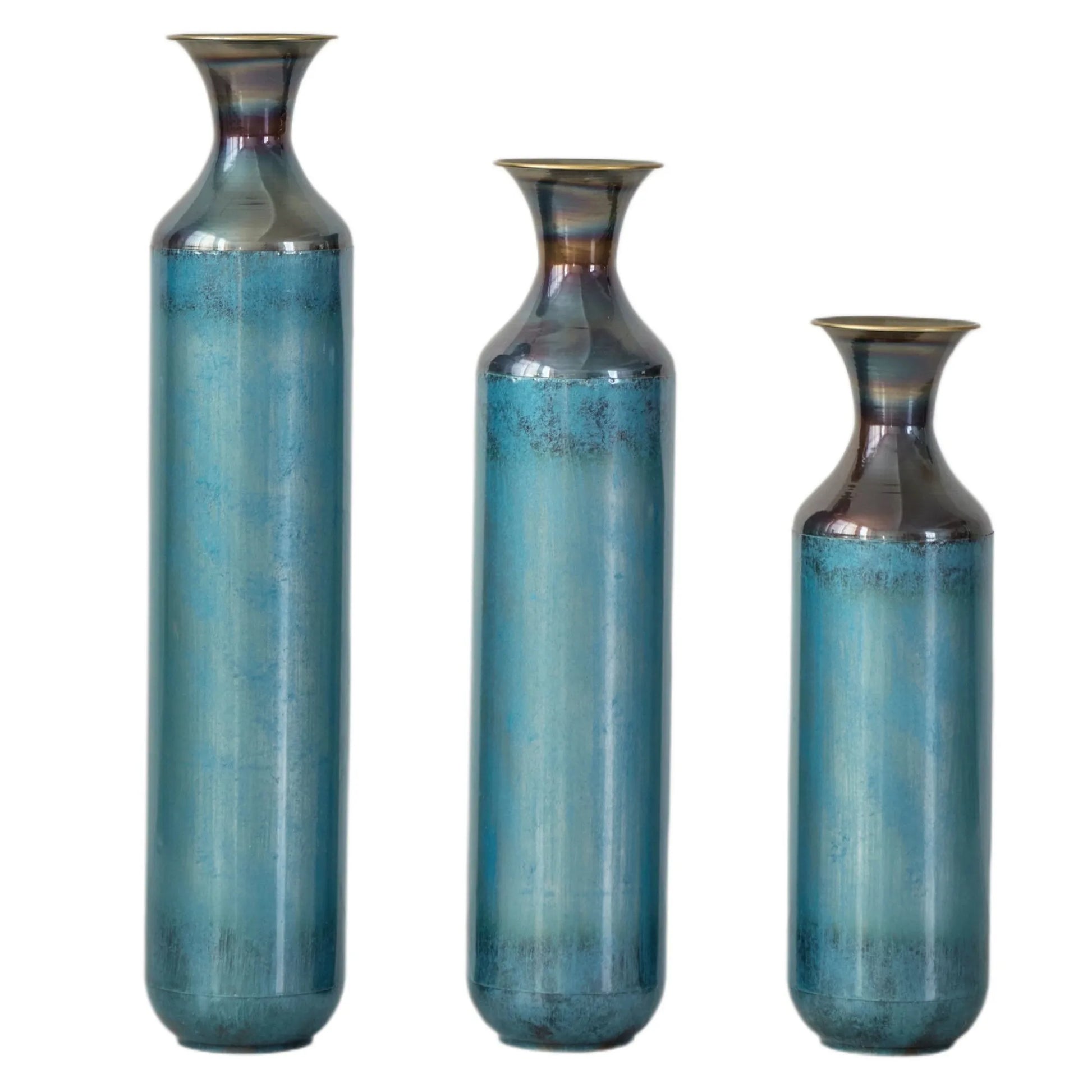 Modern Droplet-Shaped Floor Vase Set – Aqua Blue Glazed Metal Decorative Vases – 3-Piece Home Decor in 20.4 In, 24.4 In & 28.34 In Heights – view 1