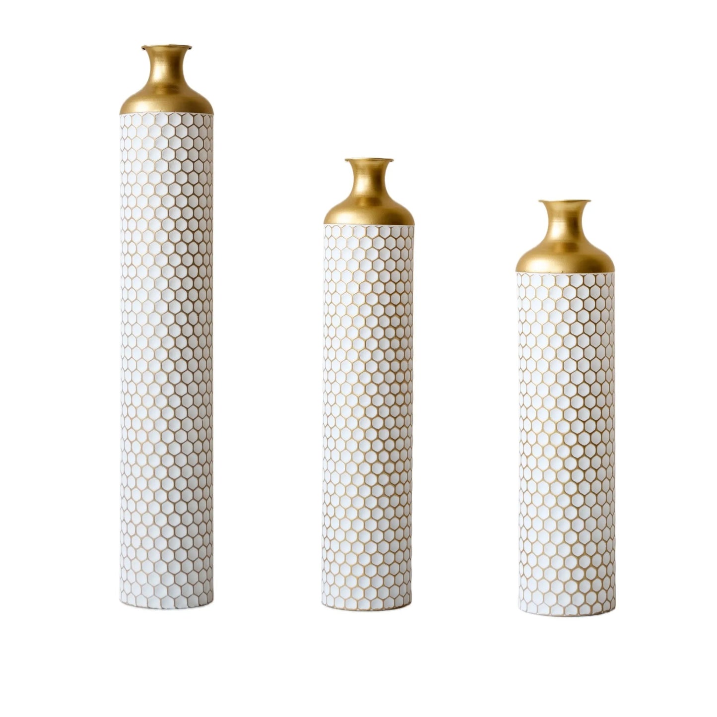 3-piece set gorgeous home decoration large glazed metal vase --Floor metal vase modern style decoration home droplet shaped white metal – view 1