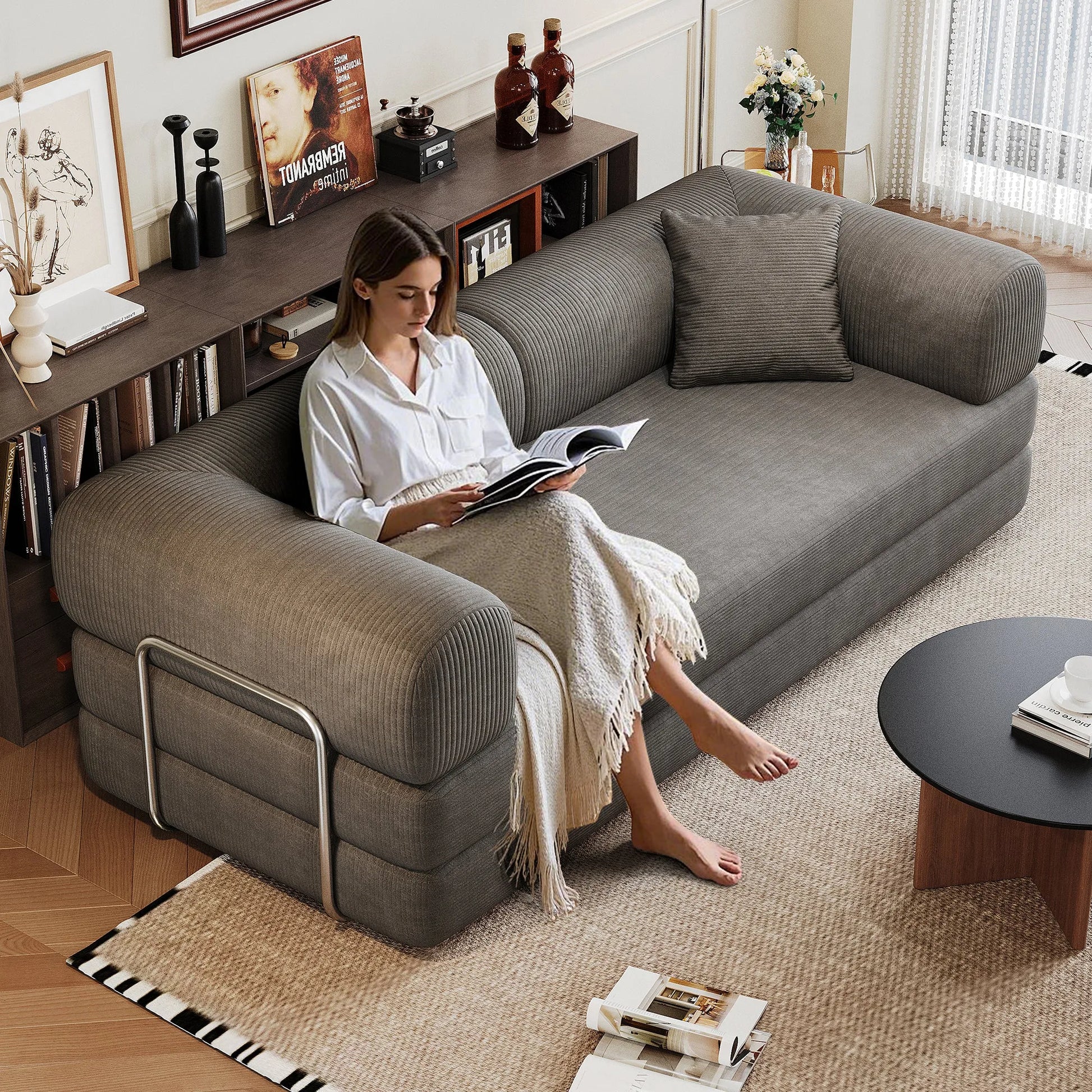 78.8' Compression Sofa,Convertible Floor Sofa Bed-with Pillow Back Support Armrest,Comfy Futon Couch Sleeper Bed,Loveseats Boneless Modular Sectional – view 1
