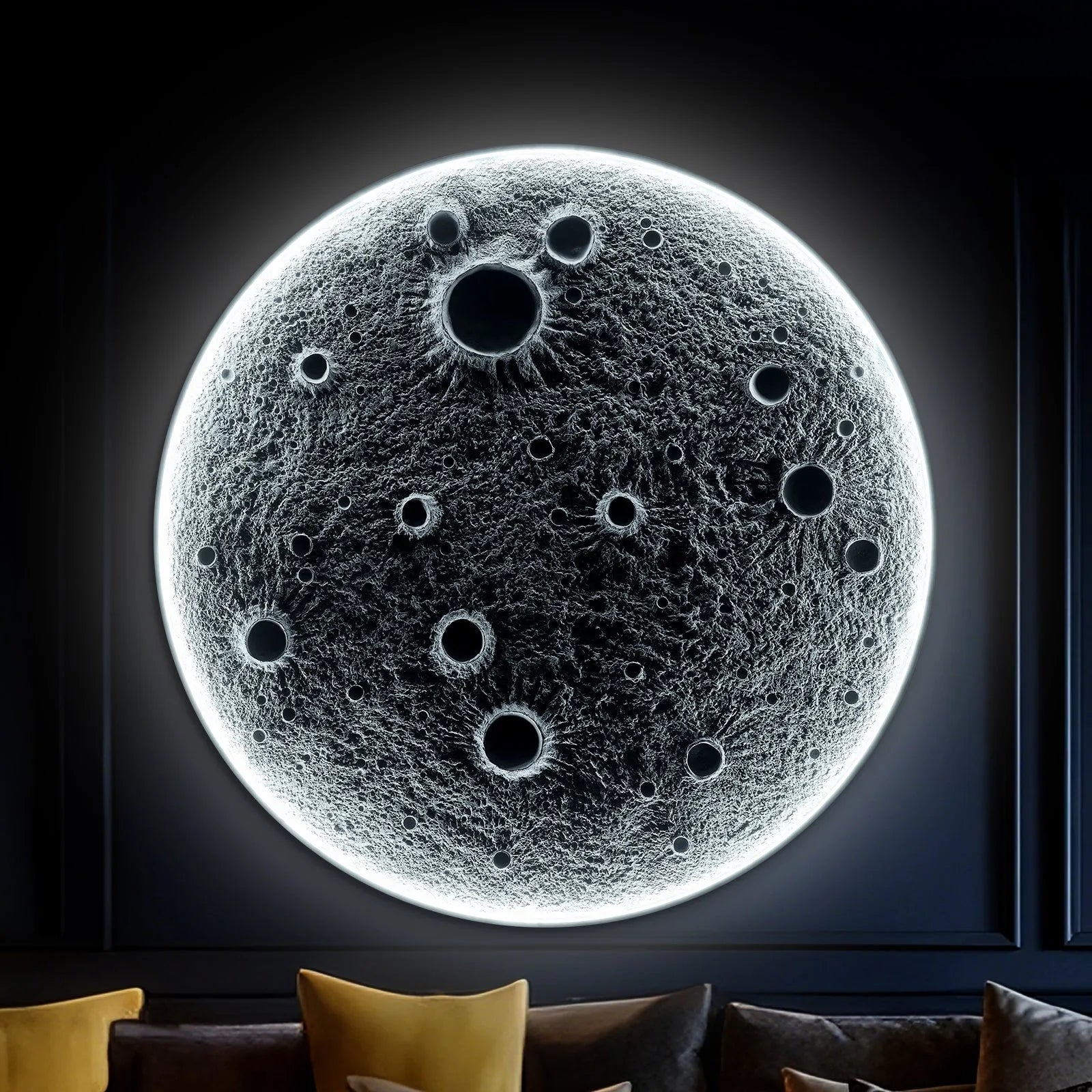 32-Inch Realistic Resin Moon Wall Light – Plug-In Dimmable LED Moon Sconce with Remote Control, 30 W Main & 10 W Night Light, Meteorite Crater – view 1
