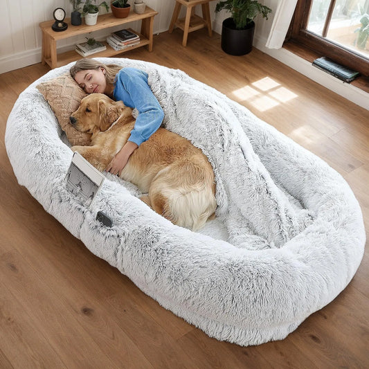 Human Dog Bed, Washable Faux Fur Dog Bed for People Doze Off, Napping Orthopedic Dog Bed,71''x45''x14'' Size Fits You and Pets (Grey) - Blankets and – view 1