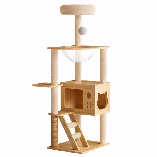 48.8' Modern Cat Tower, Wood Cat Tree Tower for Indoor Cats, Cat Tree with Sisal-Covered Scratching Posts and Top Perch, Cat Condo with Acrylic – view 1