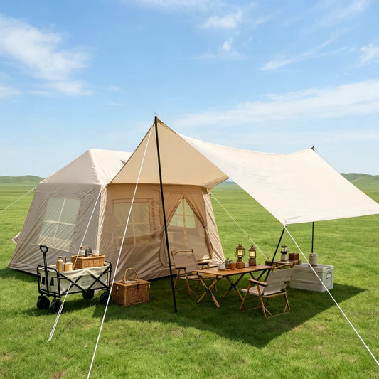 5.72m² Inflatable Camping Tent, Easy Setup 4 Season Windproof Glamping Tent with Mesh Windows & Pump, Outdoor Cotton Tent – view 1