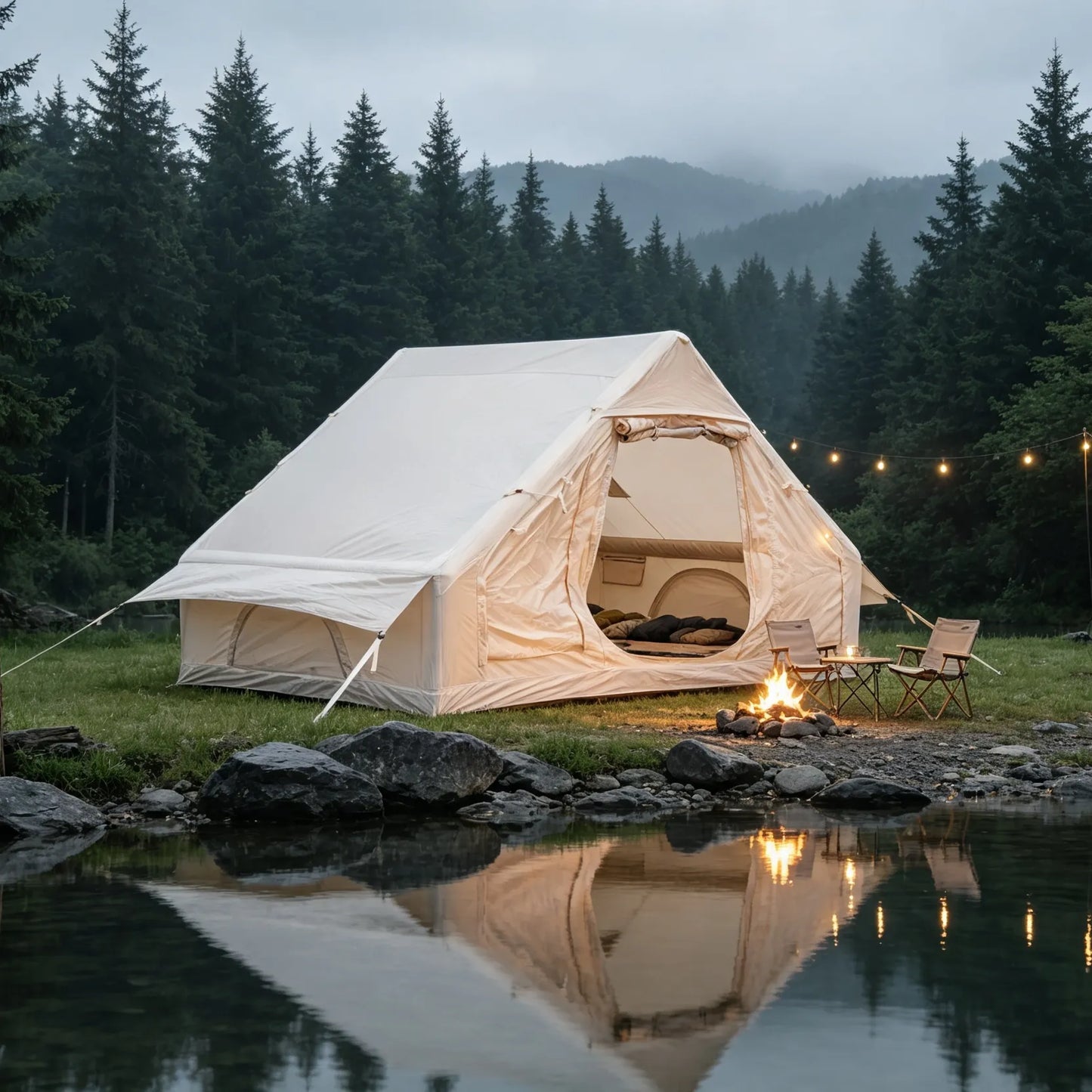 Inflatable Camping Tents with Hand Pump, Air Glamping Tents, Easy Setup Waterproof and Windproof Blow up Tent, 4 Seasons Oxford Cabin Tent with Mesh – view 1