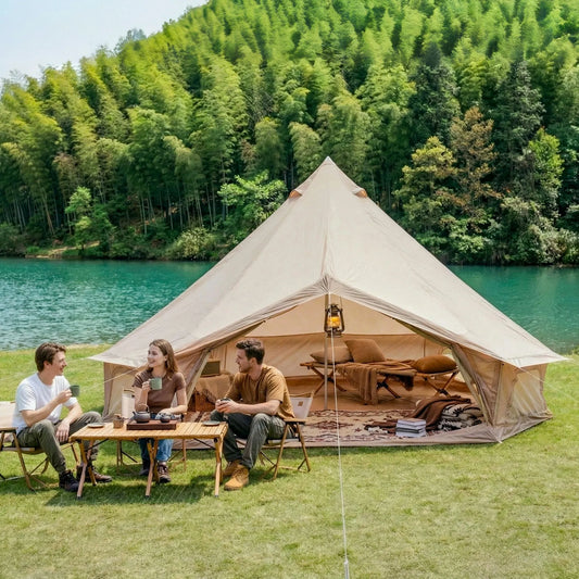 4 Season Bell Tent 13.1FT, Beige Waterproof Glamping Yurt Tent with Stove Jack, Fits 8 People Family Camping Tent for Outdoor Parties & Camping – view 1