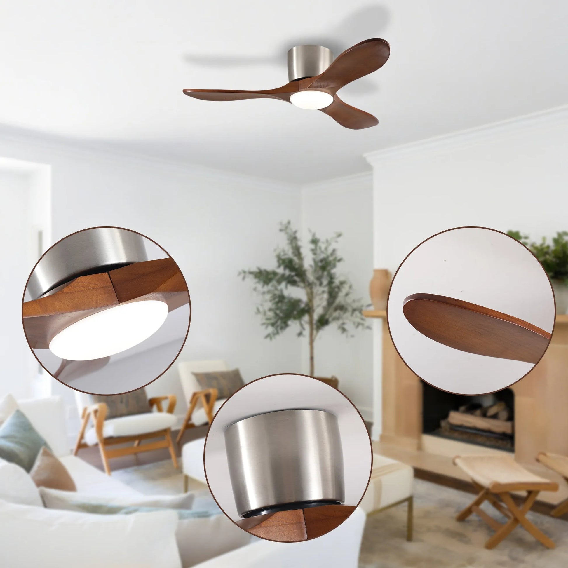 42-inch Ceiling Fan with Light, 3 Light Walnut Wood Blades, Remote Control, Reversible DC Motor for Living Room – view 1