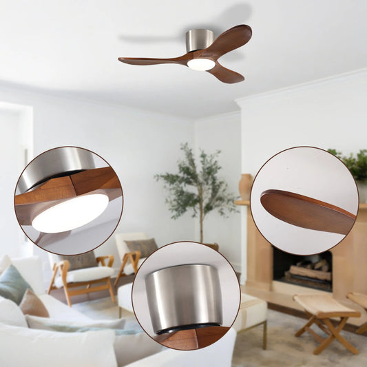 42-inch Ceiling Fan with Light, 3 Light Walnut Wood Blades, Remote Control, Reversible DC Motor for Living Room – view 1