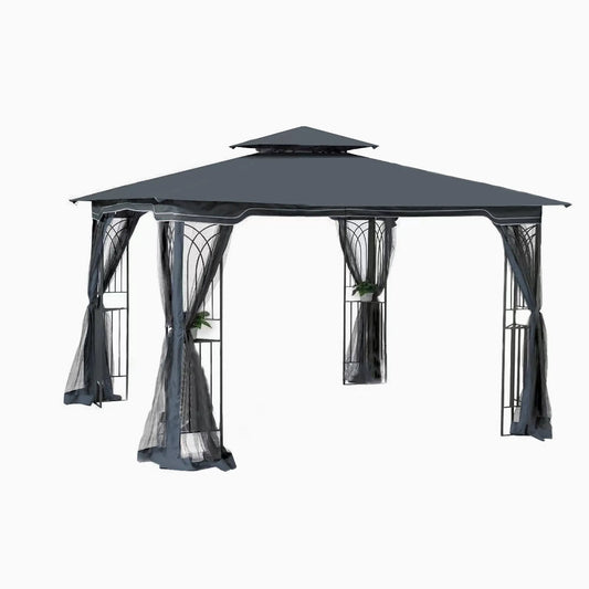 10 x 10 ft Patio Gazebo Tent with Ventilated Double Roof and Mosquito Net, Gray Canopy for Backyard or Garden – view 1