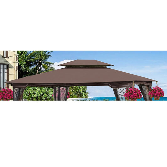 13x10 Ft Patio Double Roof Gazebo Replacement Canopy Top Fabric,Brown – view 1