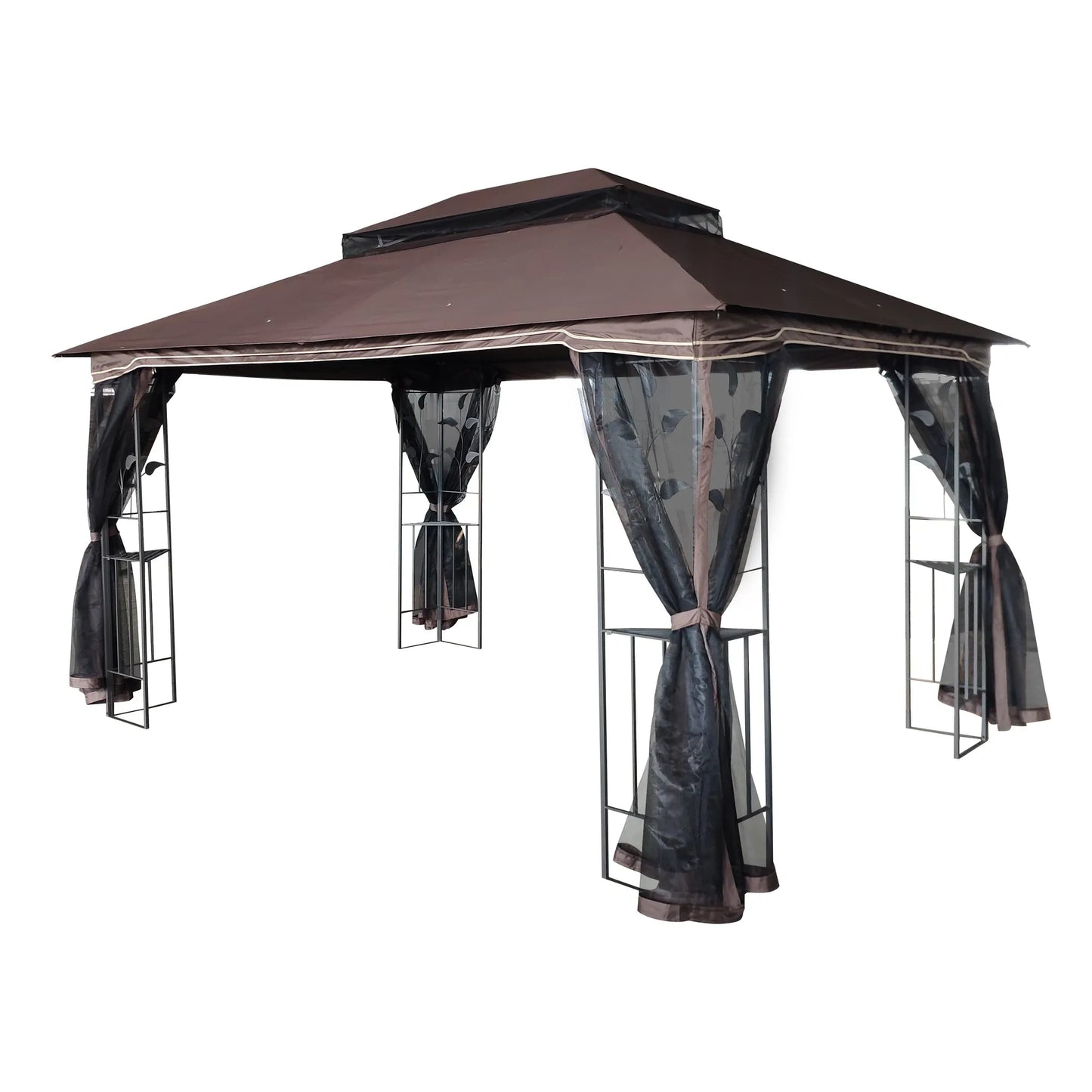 13 x 10 ft Patio Gazebo Tent with Ventilated Double Roof and Mosquito Net, Brown Canopy for Backyard or Garden – view 1