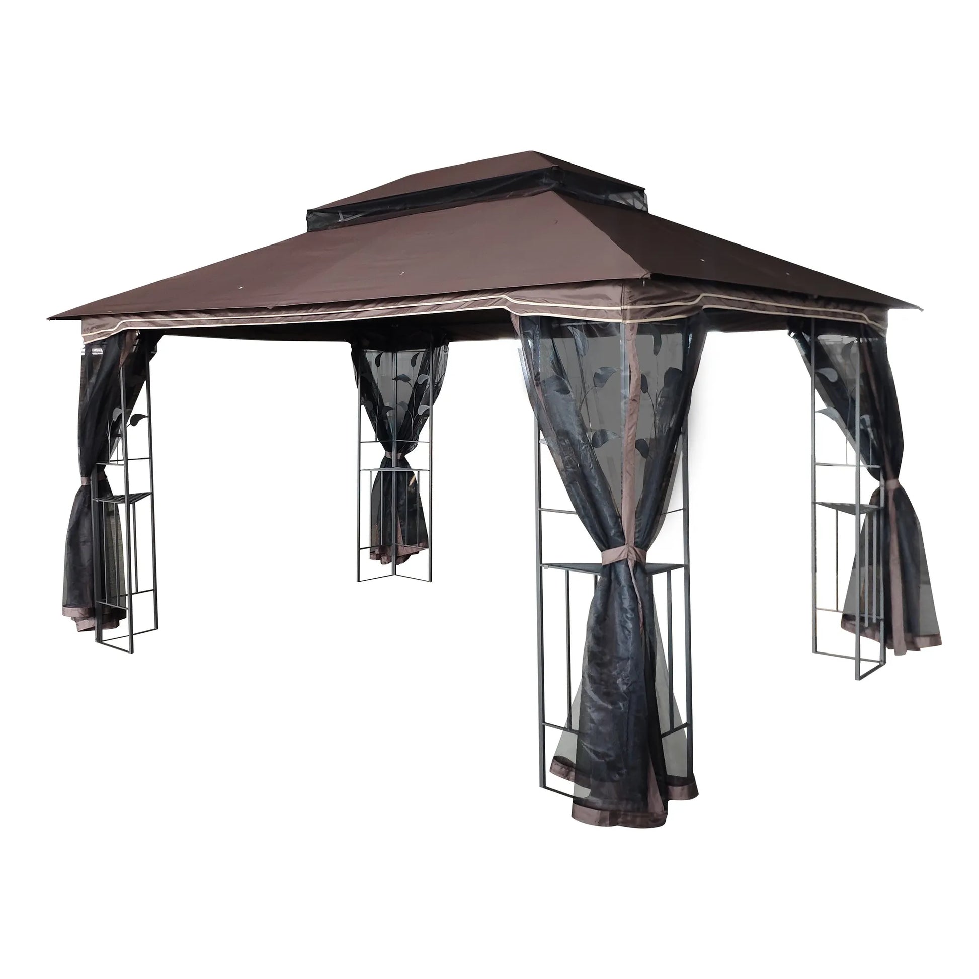 13 x 10 ft Patio Gazebo Tent with Ventilated Double Roof and Mosquito Net, Brown Canopy for Backyard or Garden – view 1