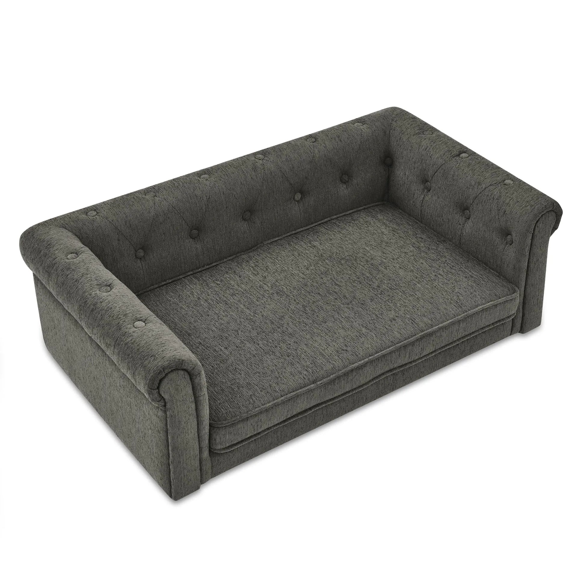 Modern Style Elegant Rectangle Pet Bed for Small and Medium Dogs, Durable Elevated Dog Sofa, Dark Grey Foam – view 1